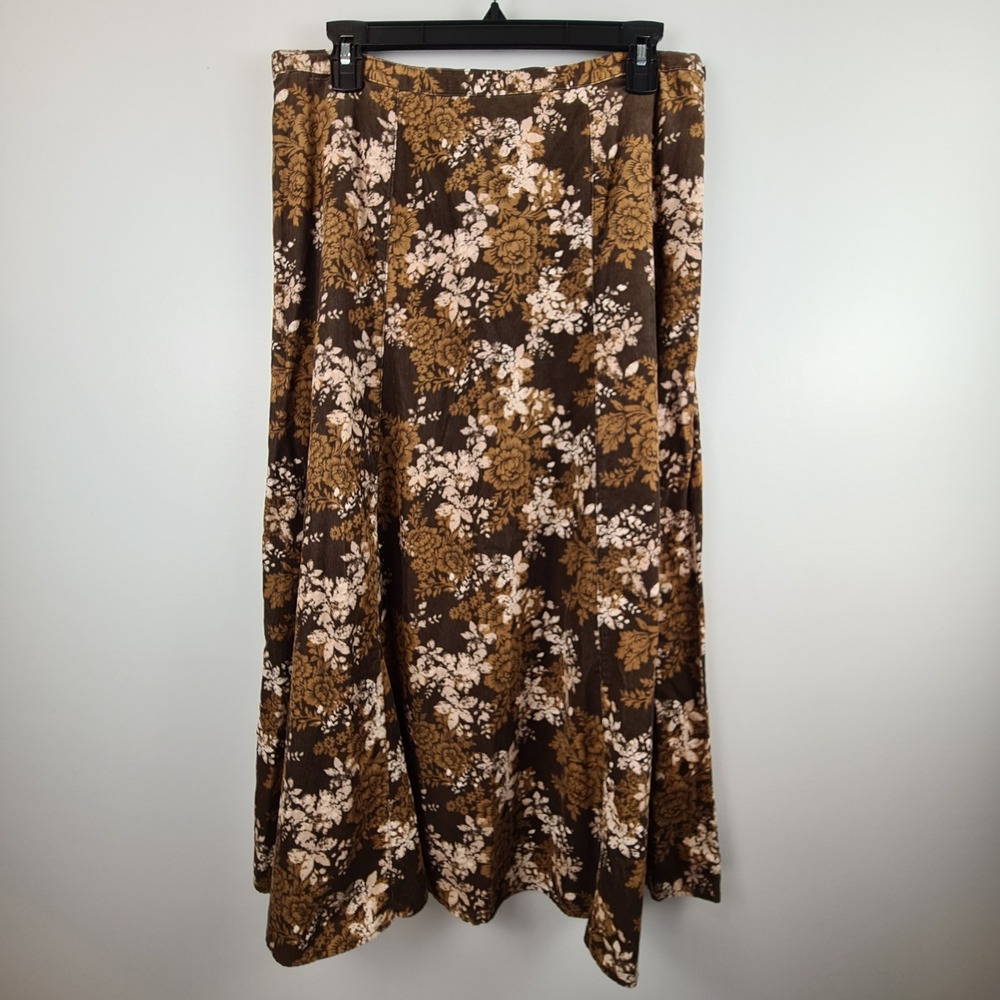 Croft & Barrow Womens Brown Floral Corduroy A-Line Midi Skirt Size 10 Autumnal